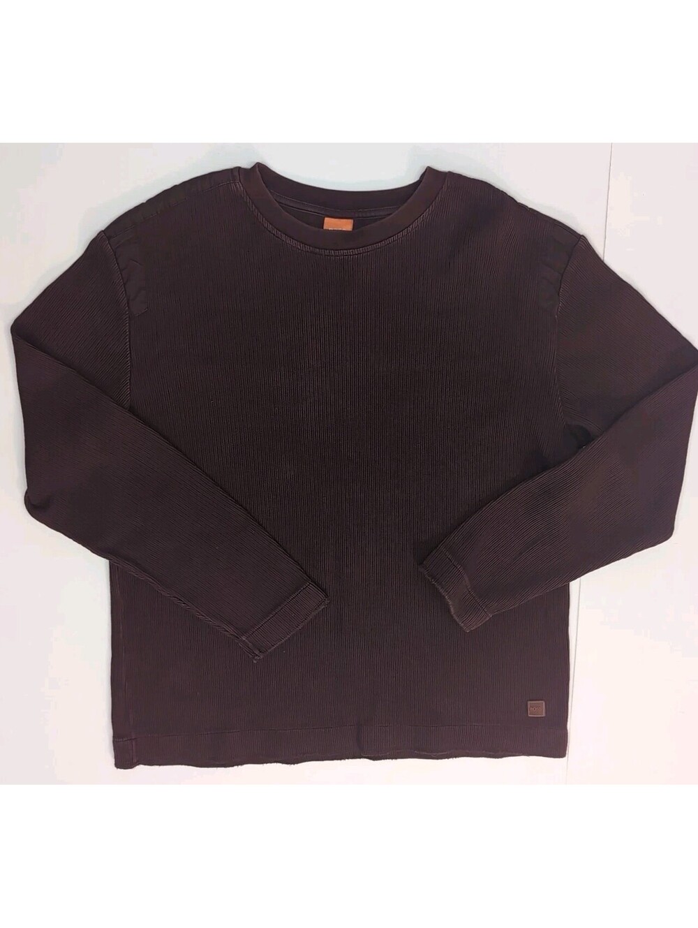 Hugo Boss Maroon Burgundy Sweater  Made in Italy Mens L Tight Knit Cotton
